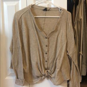 Long sleeved waffle knit tie top